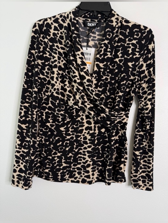 Dkny Tops - NWT DKNY Black and Cream Animal Print Wrap-Front Blouse